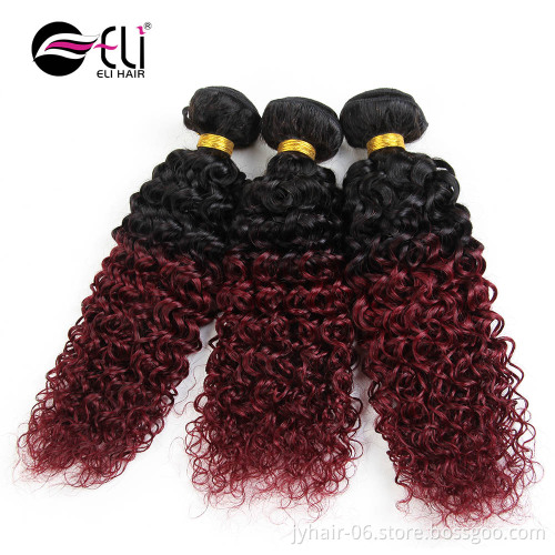 Wholesale colored ombre human hair bundles , curly ombre T1b/27 curly human hair bundles